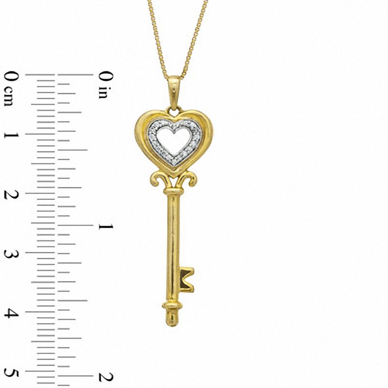 0.05 CT. T.W. Natural Diamond Heart Top Key Pendant in Sterling Silver and 14K Gold Plate