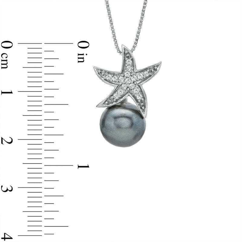 7.0 - 8.0mm Grey Cultured Freshwater Pearl and 0.1 CT. T.W. Natural Diamond Starfish Pendant in Sterling Silver