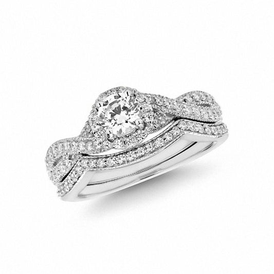 3/4 CT. T.W. Diamond Twist Shank Bridal Set in 14K White Gold