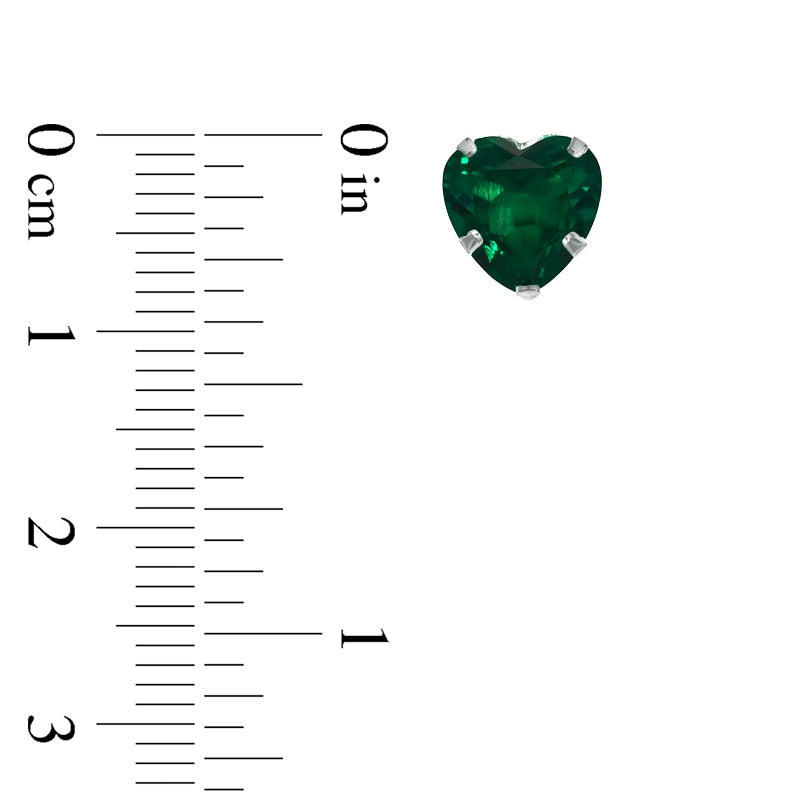 8.0mm Heart-Shaped Lab-Created Emerald Stud Earrings in 14K White Gold