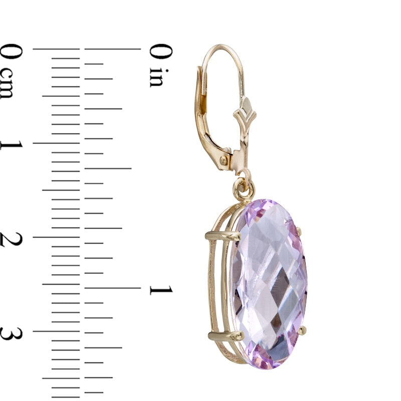 Oval Rose de France Amethyst Drop Earrings in 10K Gold