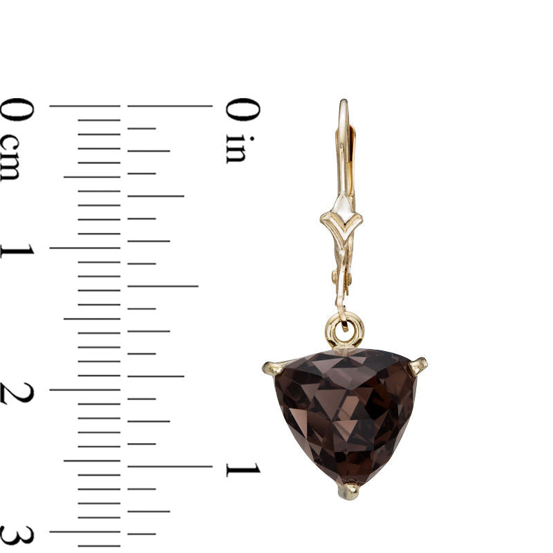 10.0mm Triangular Smoky Quartz Drop Earrings in 10K Gold