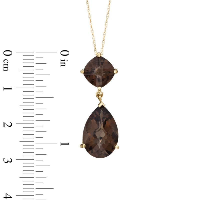 Smoky Quartz Double Drop Pendant in 10K Yellow Gold