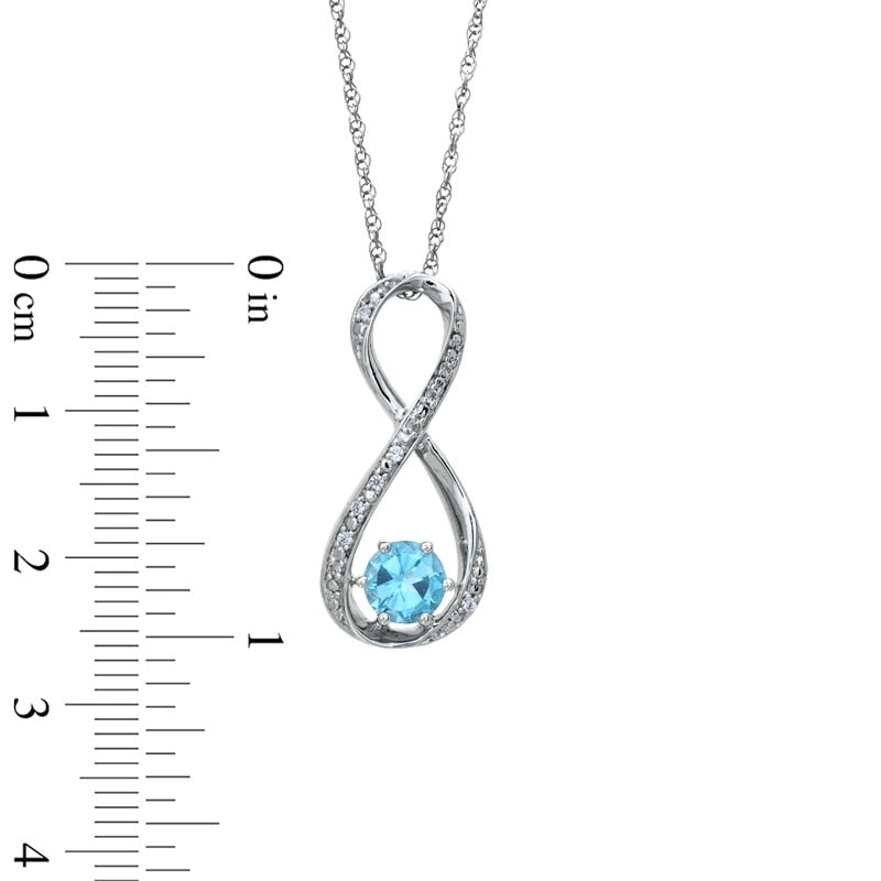 5.5mm Blue Topaz and Natural Diamond Accent Infinity Pendant in Sterling Silver