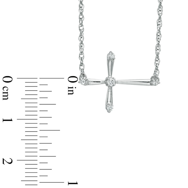 0.1 CT. T.W. Natural Diamond Sideways Cross Necklace in Sterling Silver