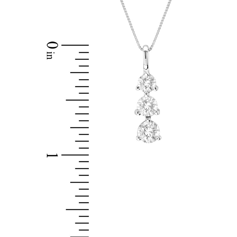 1 CT. T.W. Natural Diamond Linear Three Stone Drop Pendant in 14K White Gold