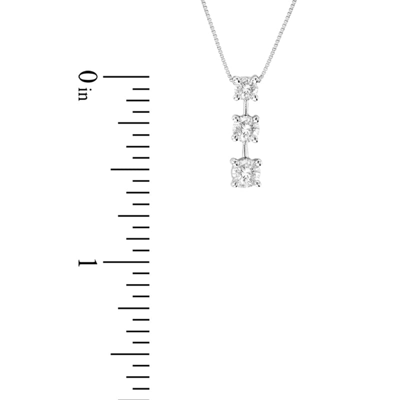 0.5 CT. T.W. Natural Diamond Linear Three Stone Drop Pendant in 14K White Gold