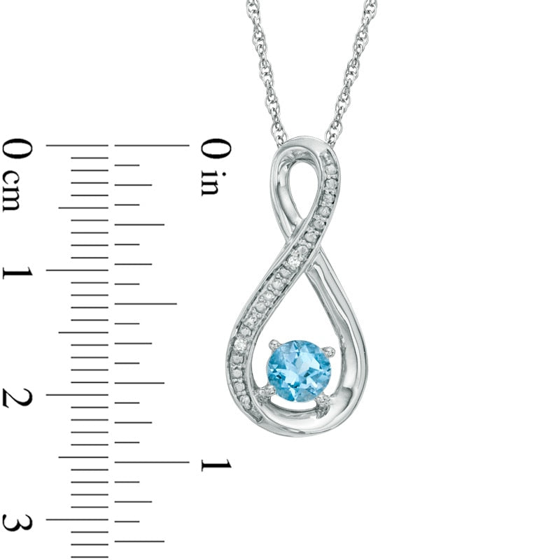 5.0mm Blue Topaz and Natural Diamond Accent Infinity Pendant in Sterling Silver