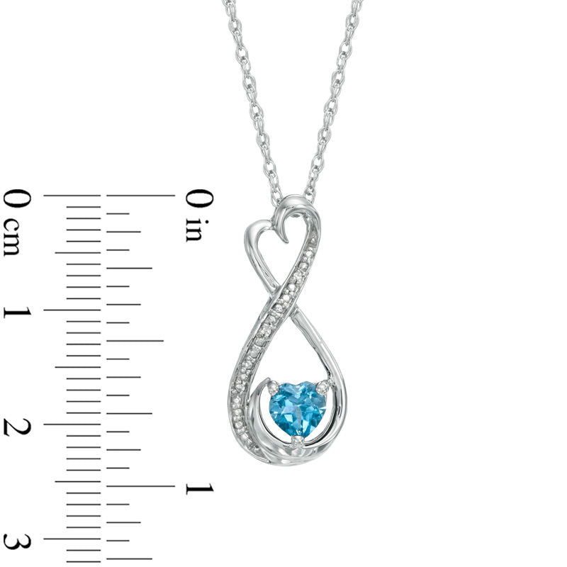 5.0mm Heart-Shaped Blue Topaz and Natural Diamond Accent Infinity Heart "MOM" Pendant in Sterling Silver