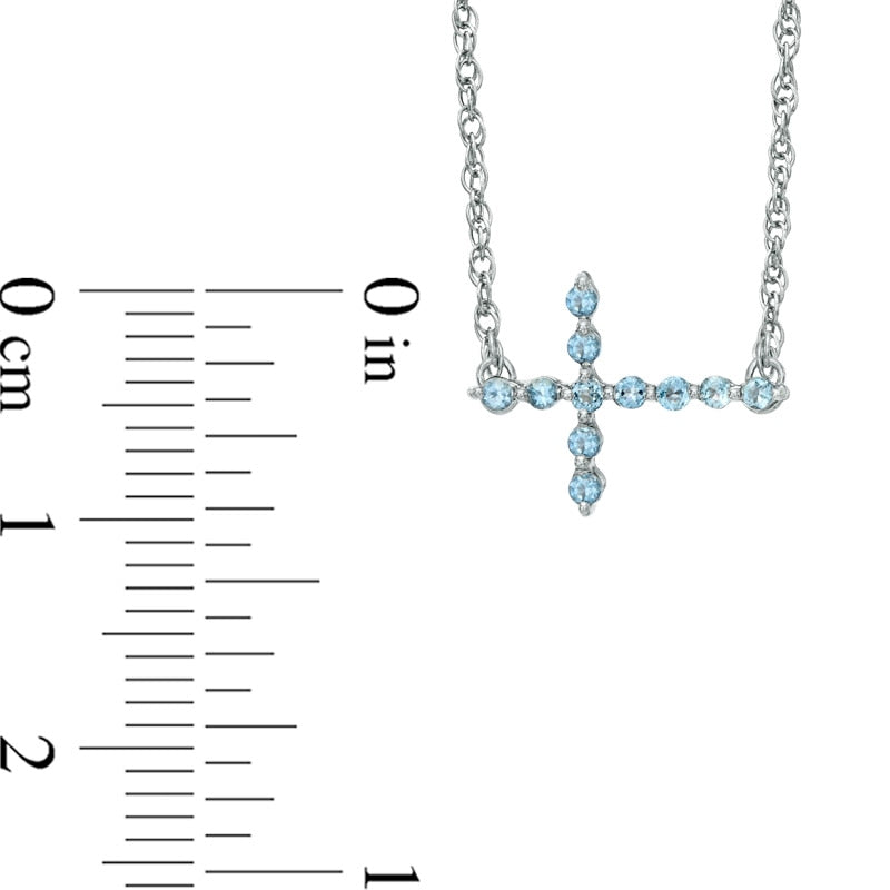 Blue Topaz Sideways Cross Necklace in Sterling Silver