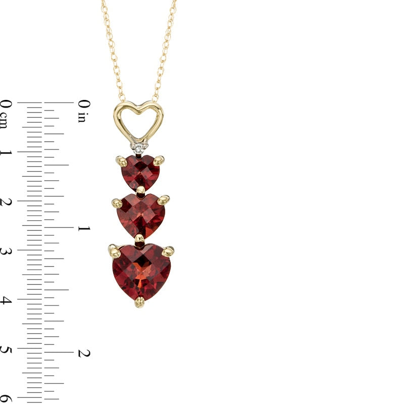 Triple Heart-Shaped Garnet and Natural Diamond Accent Pendant in 10K Yellow Gold