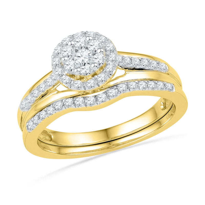 1/2 CT. T.W. Diamond Cluster Frame Bridal Set in 14K Gold