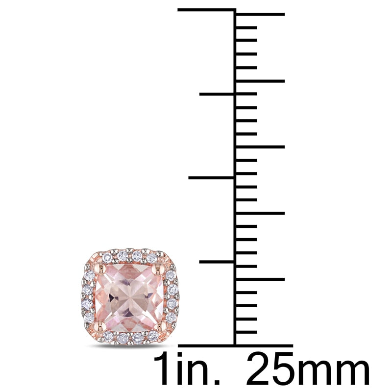 5.0mm Cushion-Cut Morganite and 0.1 CT. T.W. Diamond Frame Stud Earrings in 10K Rose Gold