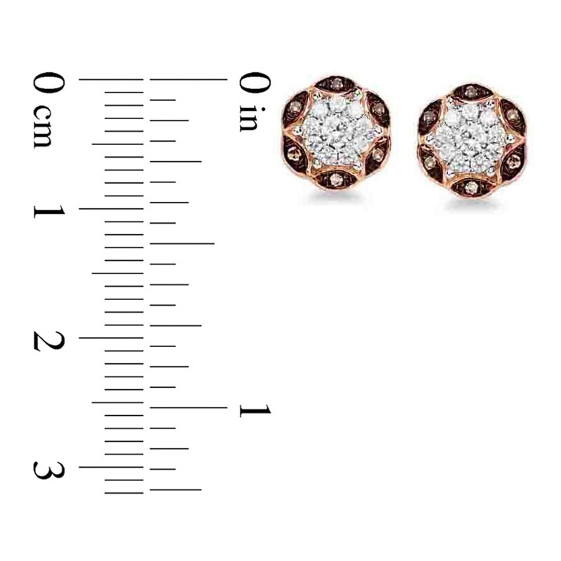 0.25 CT. T.W. Champagne and White Diamond Flower Stud Earrings in 10K Rose Gold