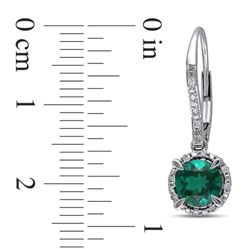 6.0mm Lab-Created Emerald and 0.1 CT. T.W. Diamond Frame Drop Earrings in 10K White Gold