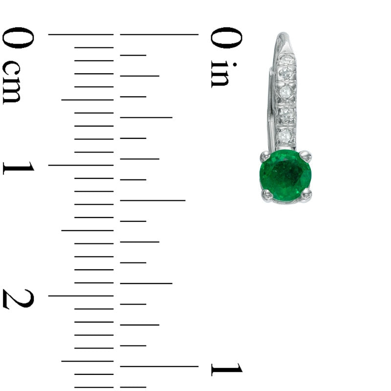 4.0mm Emerald and 0.1 CT. T.W. Diamond Drop Earrings in 14K White Gold