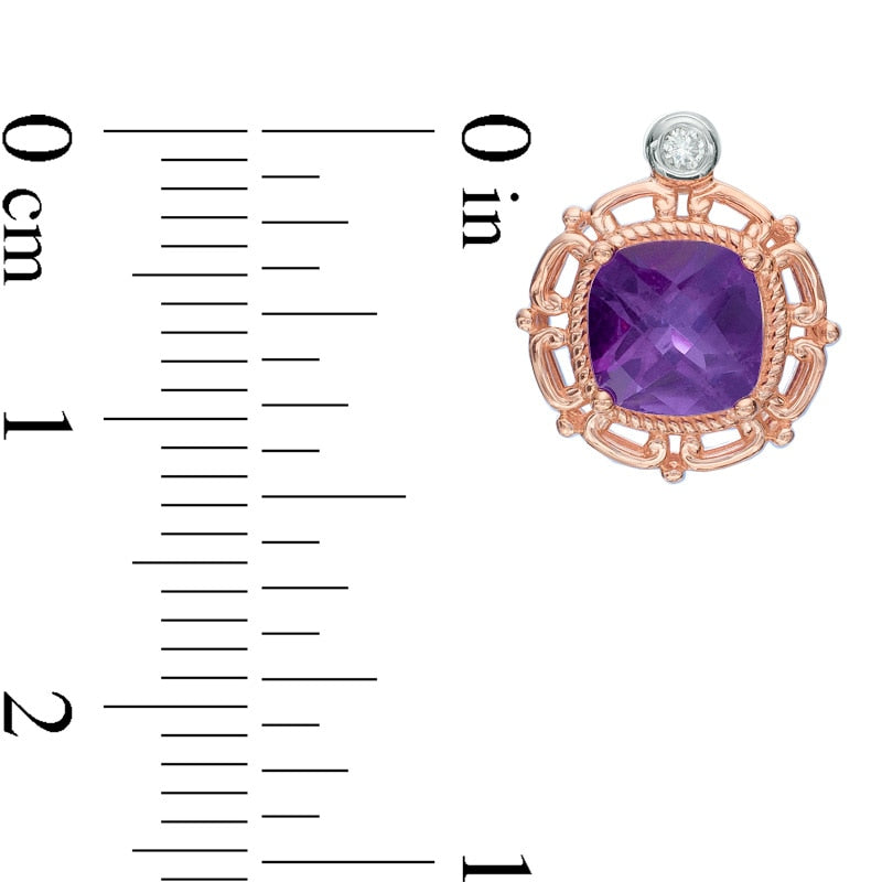 6.0mm Cushion-Cut Amethyst and Diamond Accent Stud Earrings in 10K Rose Gold