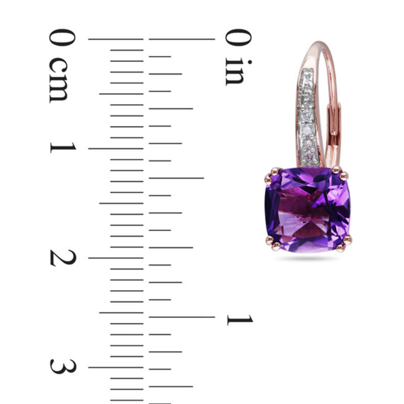 8.0mm Cushion-Cut Amethyst and Diamond Accent Drop Earrings in 10K Rose Gold