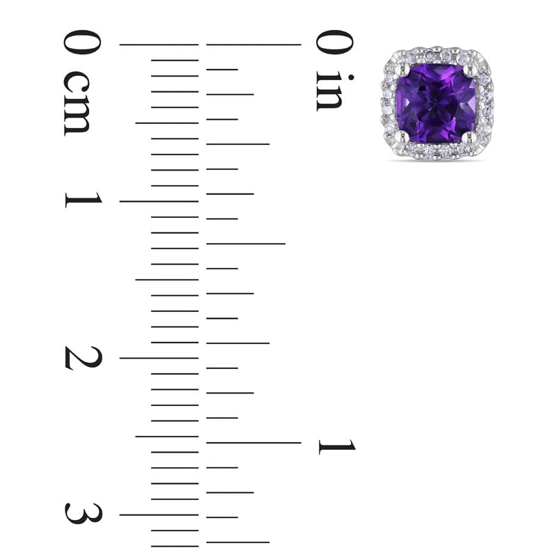 5.0mm Cushion-Cut Amethyst and 0.1 CT. T.W. Diamond Stud Earrings in 10K White Gold