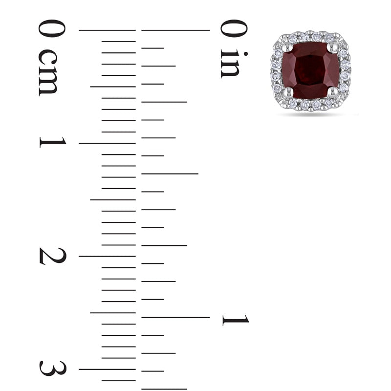 5.0mm Cushion-Cut Garnet and 0.1 CT. T.W. Diamond Stud Earrings in 10K White Gold