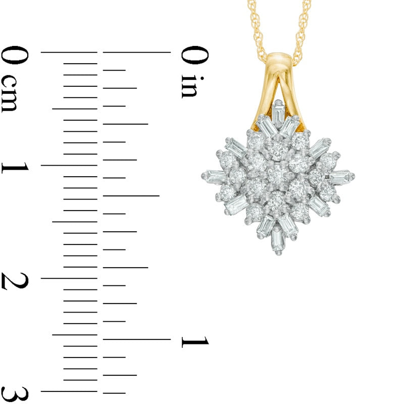 0.5 CT. T.W. Natural Diamond Snowflake Cluster Pendant in 10K Yellow Gold