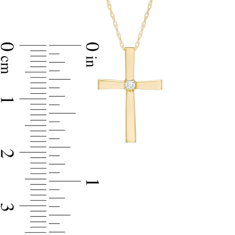 Natural Clarity Enhanced Accent Solitaire Cross Pendant in 10K Yellow Gold