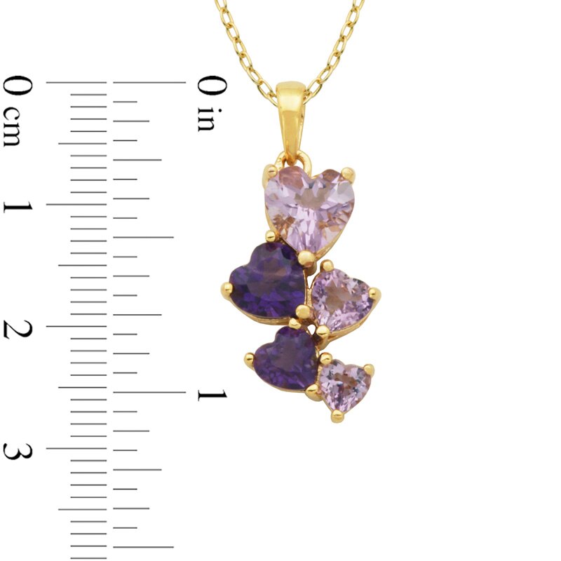 Heart-Shaped Amethyst Cascading Drop Pendant in Sterling Silver with 18K Gold Plate