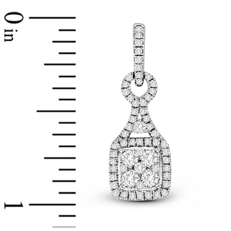 1 CT. T.W. Diamond Cluster Square Doorknocker Drop Earrings in 18K White Gold (G/SI2)