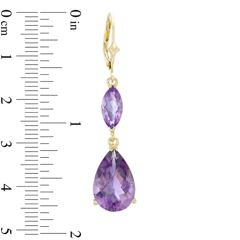 Pear-Shaped and Marquise-Cut Amethyst Drop Earrings in 10K Gold