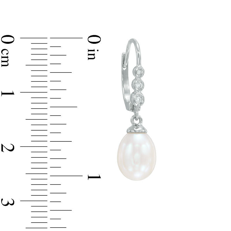 Cultured Freshwater Pearl and 0.05 CT. T.W. Diamond Drop Earrings in 10K White Gold