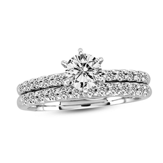 1 CT. T.W. Diamond Bridal Engagement Ring Set in 14K White Gold