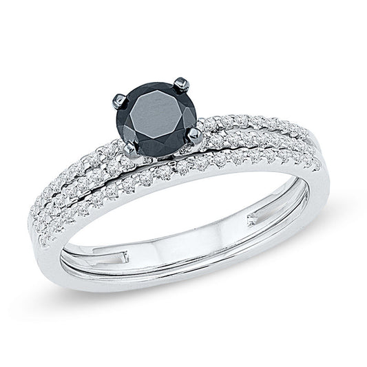 3/4 CT. T.W. Enhanced Black and White Diamond Bridal Set in 14K White Gold