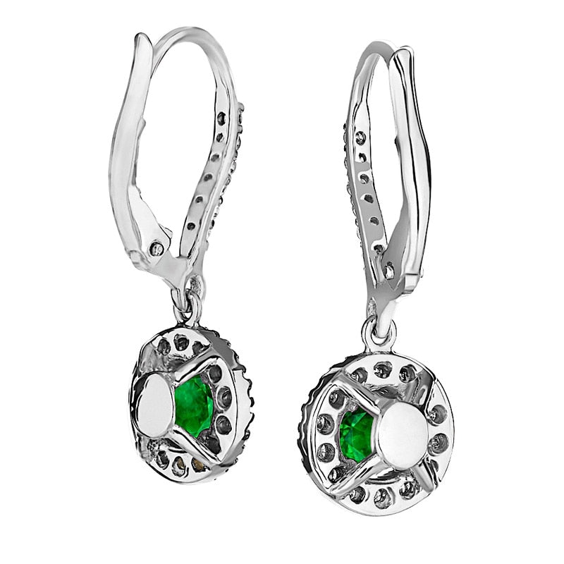 5.0mm Emerald and 0.5 CT. T.W. Diamond Frame Drop Earrings in 14K White Gold