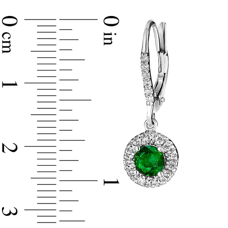 5.0mm Emerald and 0.5 CT. T.W. Diamond Frame Drop Earrings in 14K White Gold