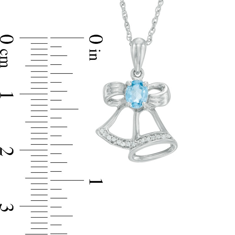 Oval Blue Topaz and Natural Diamond Accent Bells Pendant in Sterling Silver