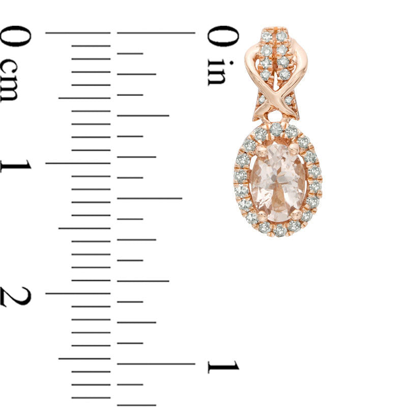 Oval Morganite and 0.33 CT. T.W. Diamond Frame Drop Earrings in 10K Rose Gold