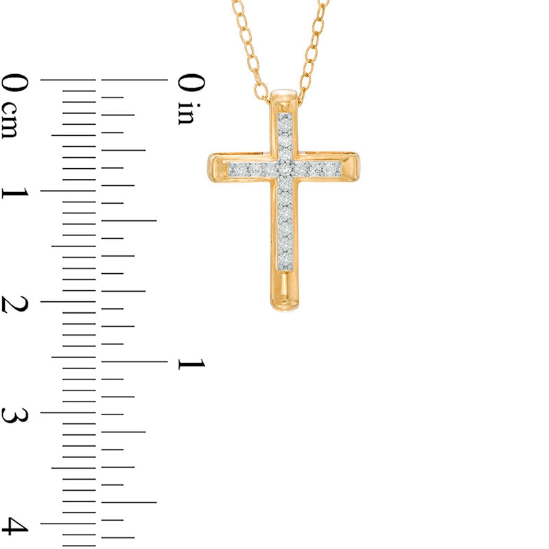 0.13 CT. T.W. Natural Diamond Cross Pendant in 10K Yellow Gold