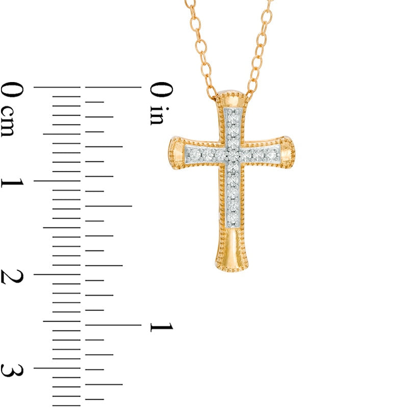 0.13 CT. T.W. Natural Diamond Flared Cross Pendant in 10K Yellow Gold