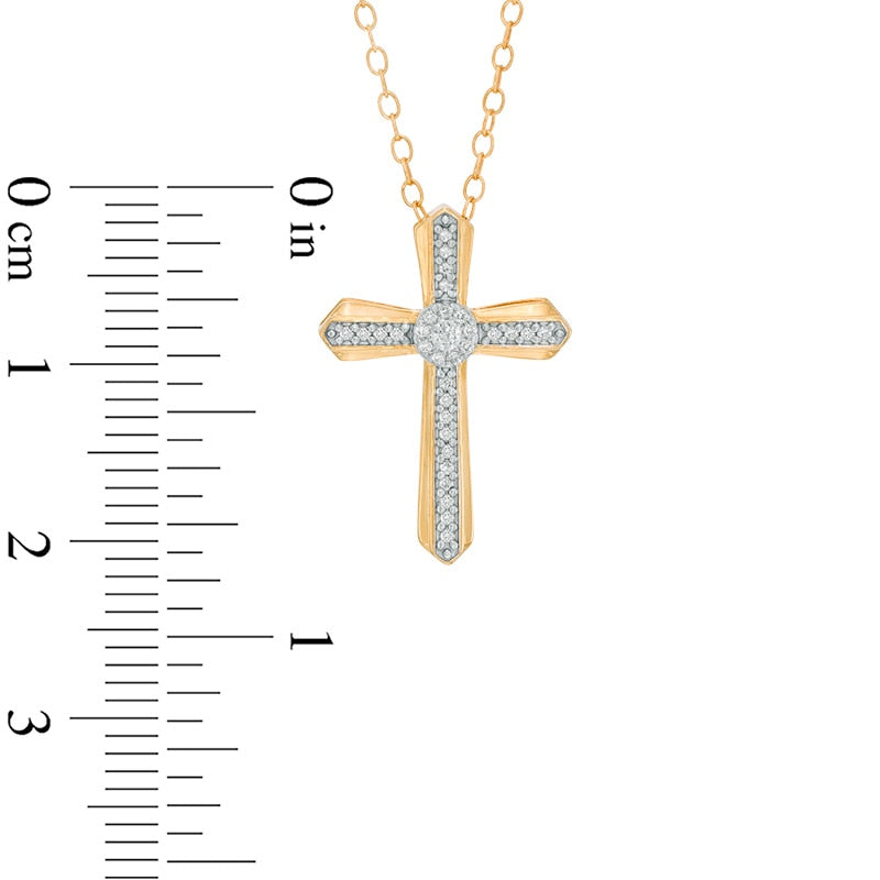 0.13 CT. T.W. Natural Diamond Gothic-Style Cross Pendant in 10K Yellow Gold