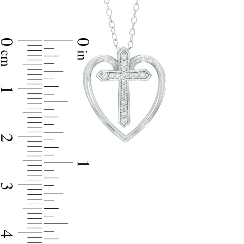 0.1 CT. T.W. Natural Diamond Cross in Heart Pendant in Sterling Silver