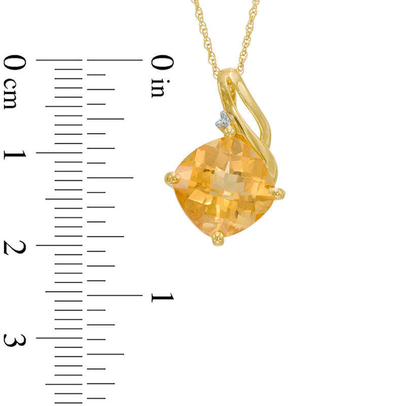 10.0mm Cushion-Cut Citrine and Natural Diamond Accent Swirl Drop Pendant in 10K Yellow Gold