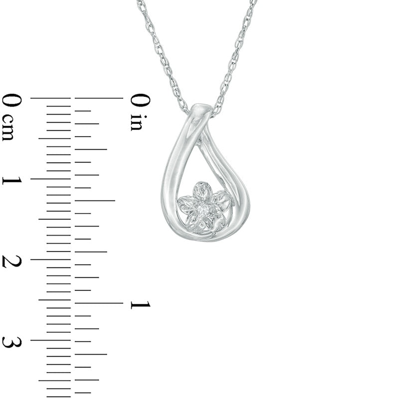 Natural Diamond Accent Flower Teardrop Pendant in Sterling Silver