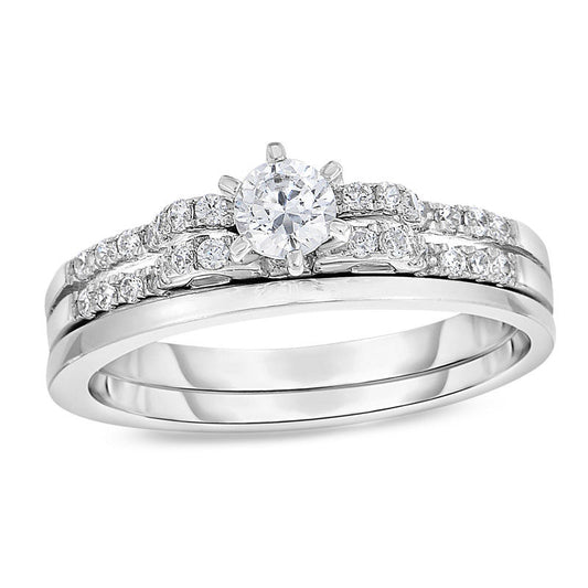 1/2 CT. T.W. Diamond Multi Row Bridal Engagement Ring Set in 14K White Gold