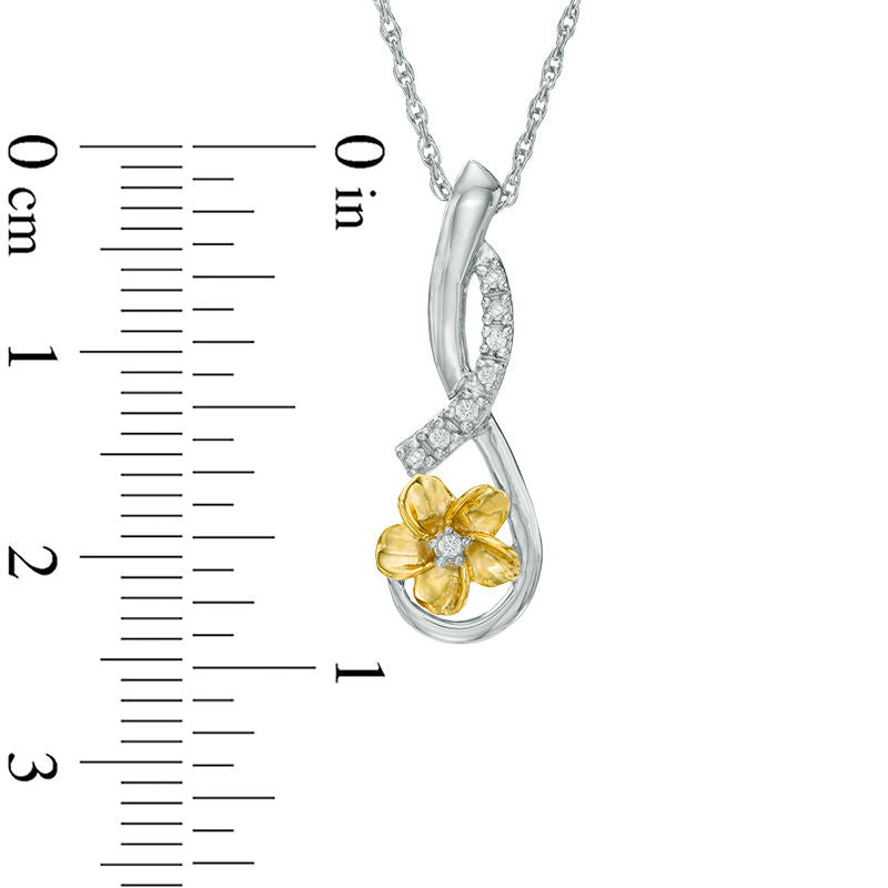 Natural Diamond Accent Infinity Flower Drop Pendant in Sterling Silver and 10K Yellow Gold