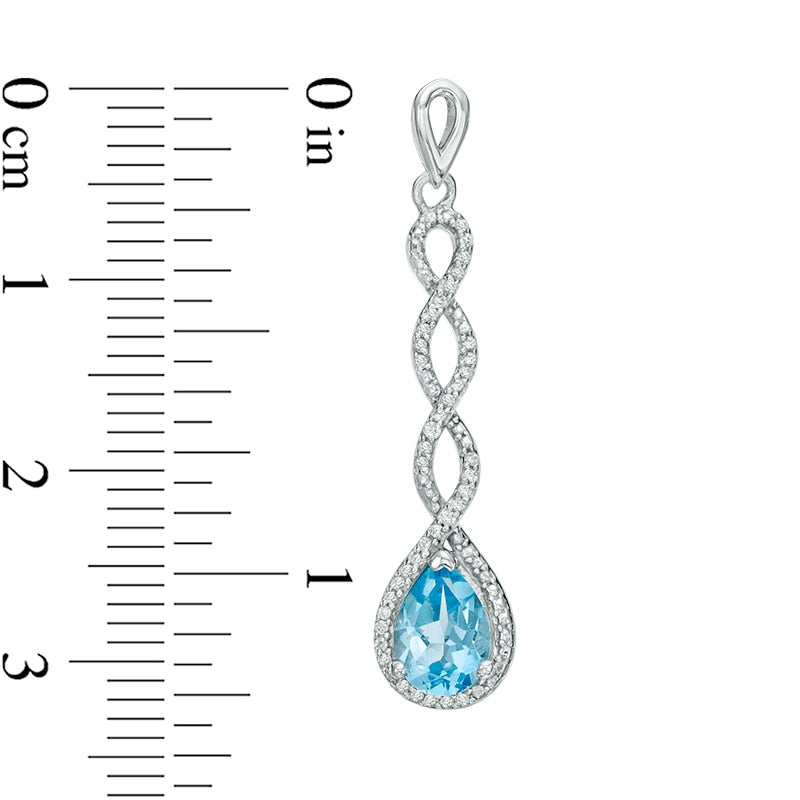 Pear-Shaped Blue Topaz and 0.2 CT. T.W. Diamond Frame Cascading Drop Earrings in 10K White Gold