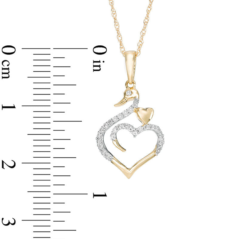 0.1 CT. T.W. Natural Diamond Swan Heart Pendant in 10K Yellow Gold