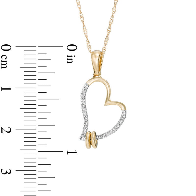 0.1 CT. T.W. Natural Diamond Tilted Heart Double Ring Pendant in 10K Yellow Gold