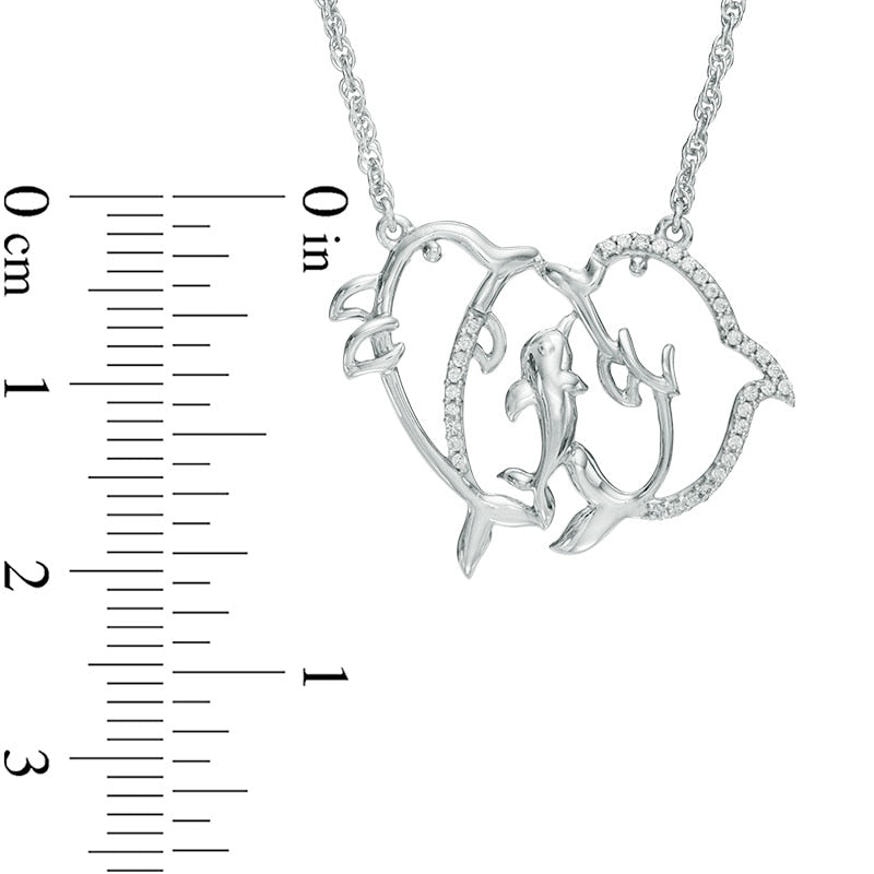 0.1 CT. T.W. Natural Diamond Dolphin Family Necklace in Sterling Silver - 17"