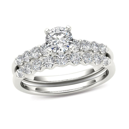 1 CT. T.W. Diamond Bridal Engagement Ring Set in 14K White Gold