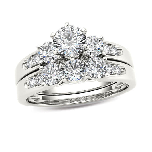 1-1/2 CT. T.W. Diamond Three Stone Bridal Engagement Ring Set in 14K White Gold